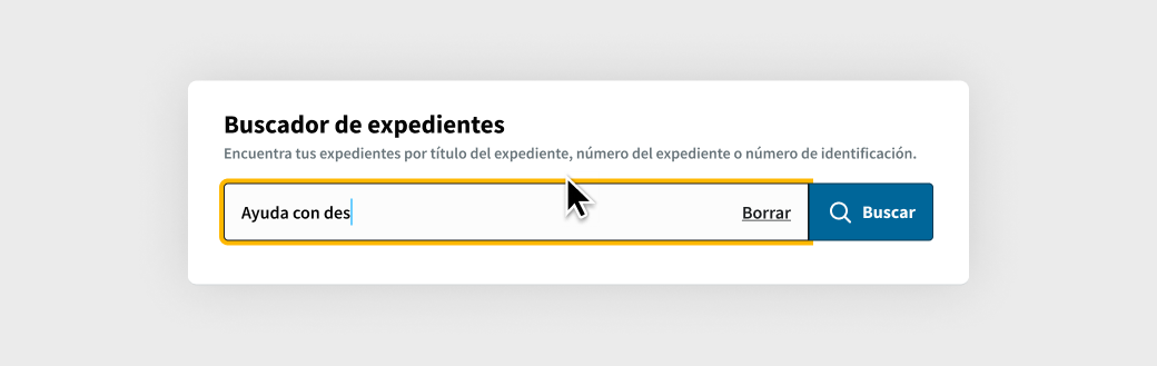 Buscador de expedientes en el Área Personal. En el campo de búsqueda se está escribiendo