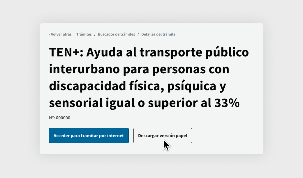 Cabecera del detalle de un trámite con el botón Descargar versión papel pulsado